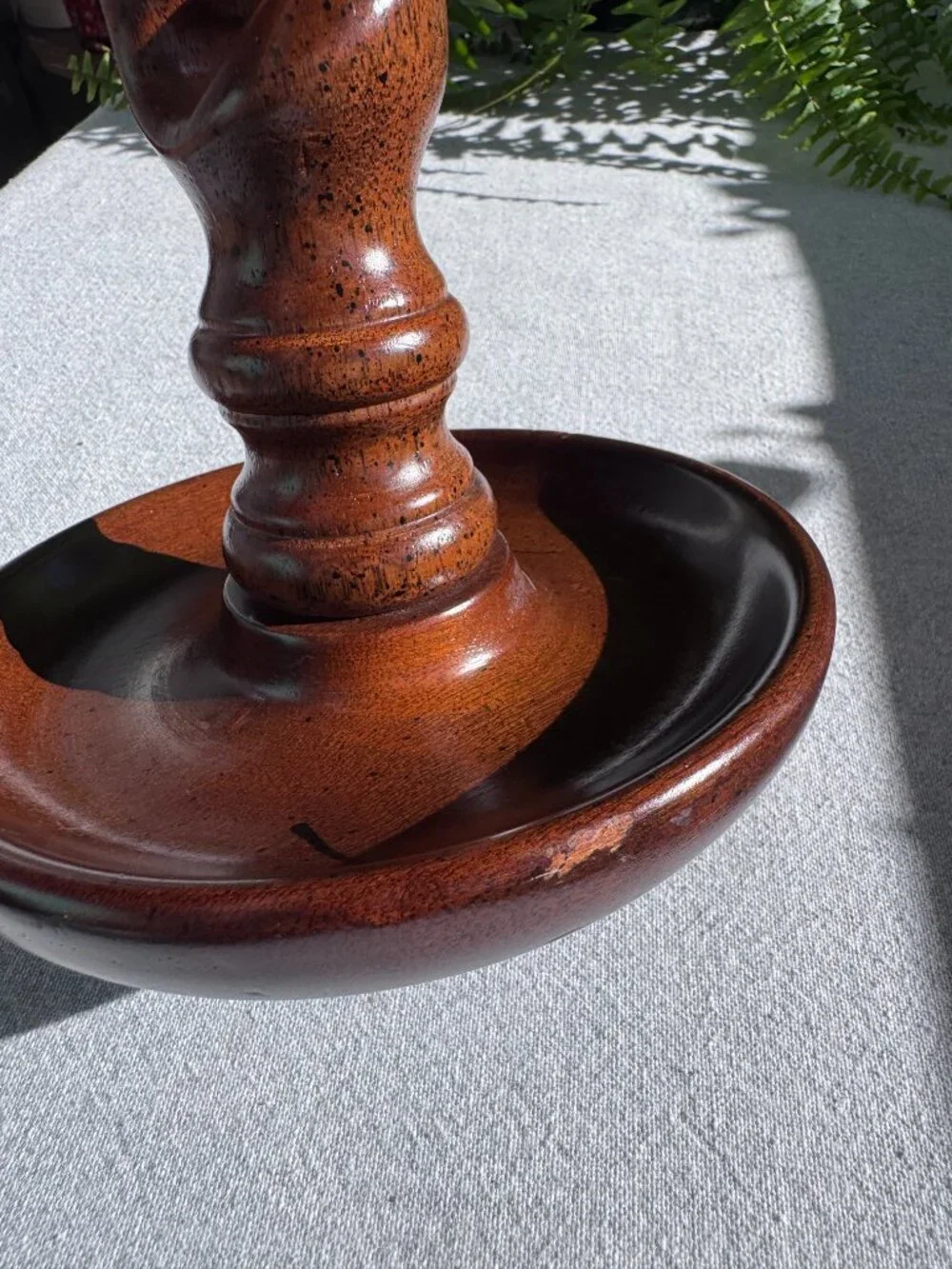 Vintage 15 Inch Wooden Open Barley Twist Candlestick Holder with Brass Sconce